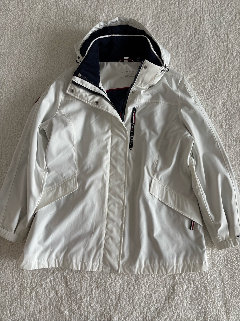 Tommy Hilfiger XL White 3-in-1 All Weather Hooded Jacket Windbreaker Coat